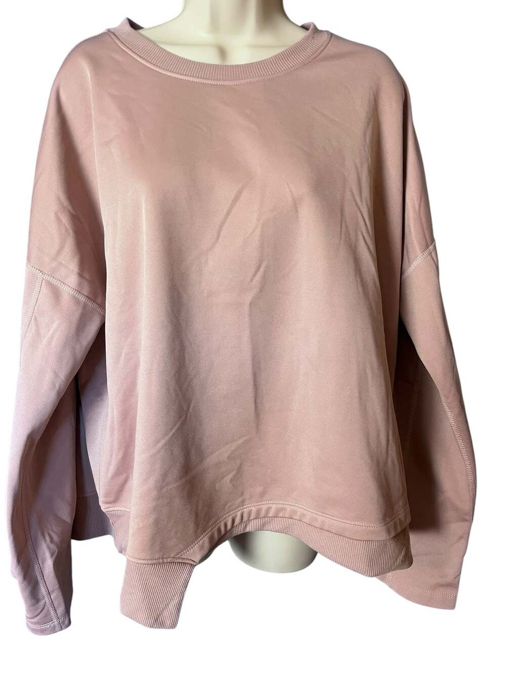 Tahari Sport Dusty Pink Sweatshirt XL Asymmetrical Hem Fleece Lined Satin Shell